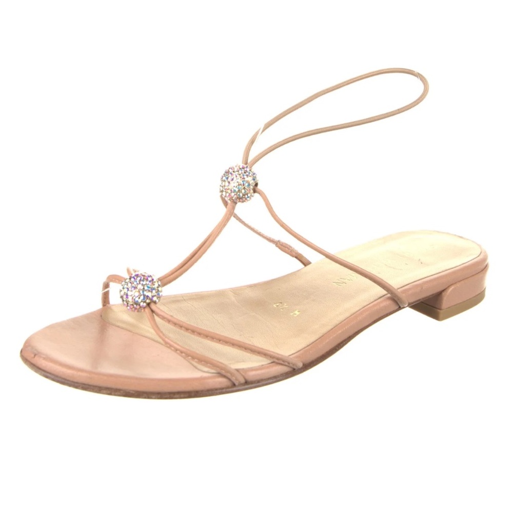 Stuart Weitzman Leather Crystal Embellishments T-Strap Sandals size 8